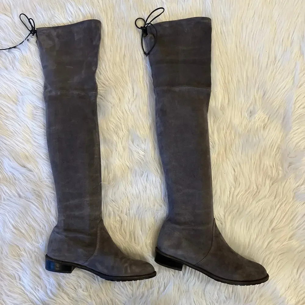 Stuart Weitzman Lowland Bold Boot Over The Knee High Boots Suede Block Heel Flat